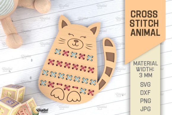 Charming Cross Stitch Animals Laser Cut. Cat SVG