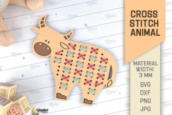 Charming Cross Stitch Animals LaserCut. Cow SVG