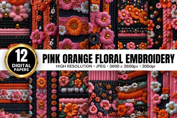 Pink Orange 3D Flowers for Embroidery