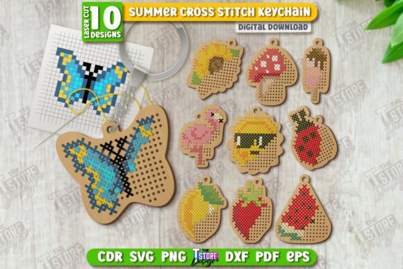 Summer Cross Stitch Keychains: A Laser Cut Delight